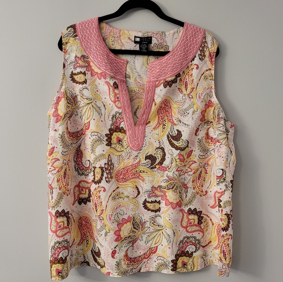 Women's Linen blend Boho Sleeveless top Sz 2x - Picture 5 of 7